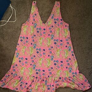 Lilly Pulitzer Pink Asymmetrical Dress with Blue and Yellow Accents